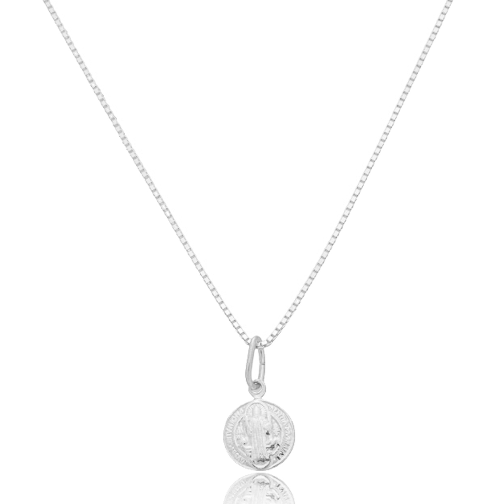Colar em Prata 925 - Veneziana com São Bento 8mm