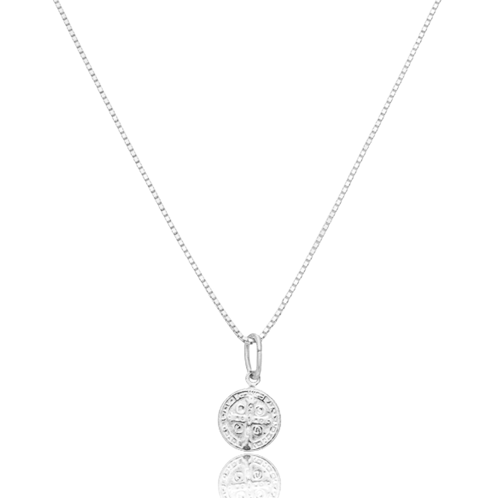 Colar em Prata 925 - Veneziana com São Bento 8mm