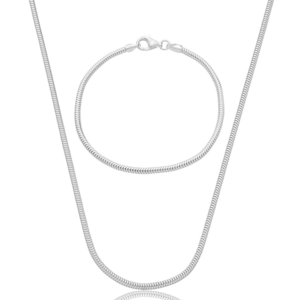 Conjunto corrente e pulseira em prata 925 - Rabo de rato