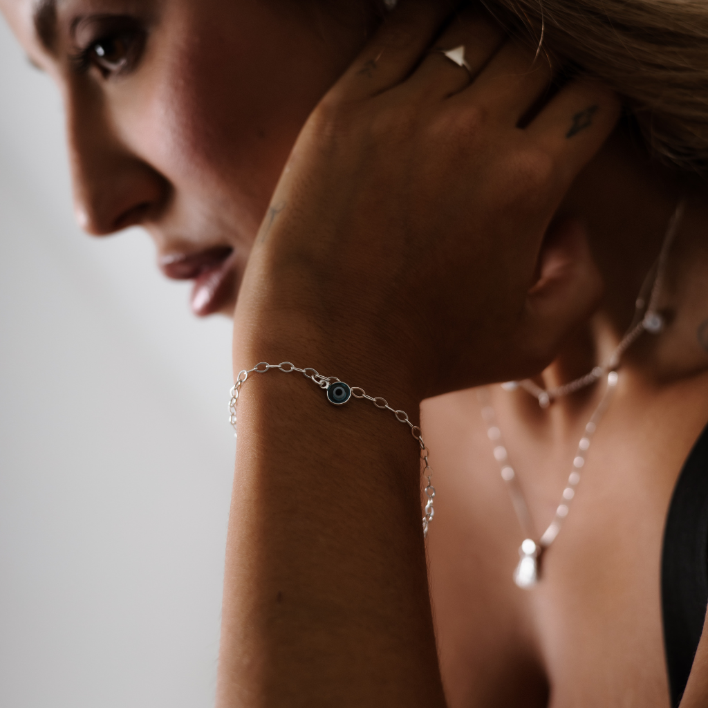 Pulseira Feminina em Prata - Olho Grego