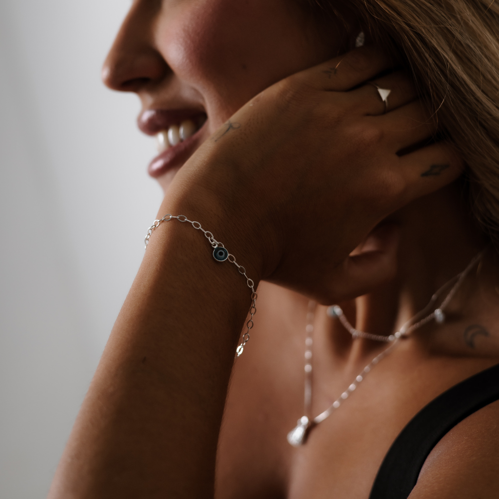 Pulseira Feminina em Prata - Olho Grego