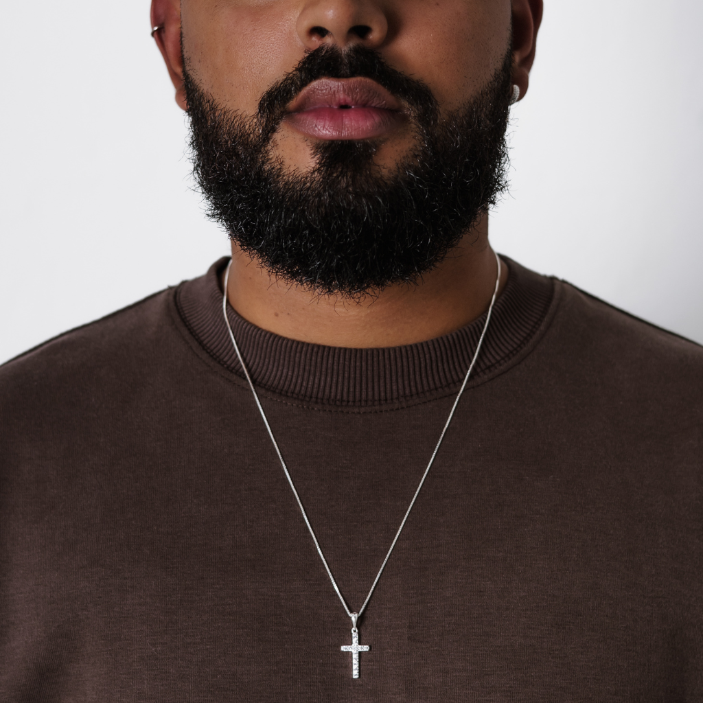 Colar em Prata 925 - Veneziana com Cruz Cravejada G