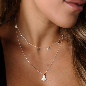 Colar Feminino em Prata - Medalhas Lisas com Nossa Sra Aparecida