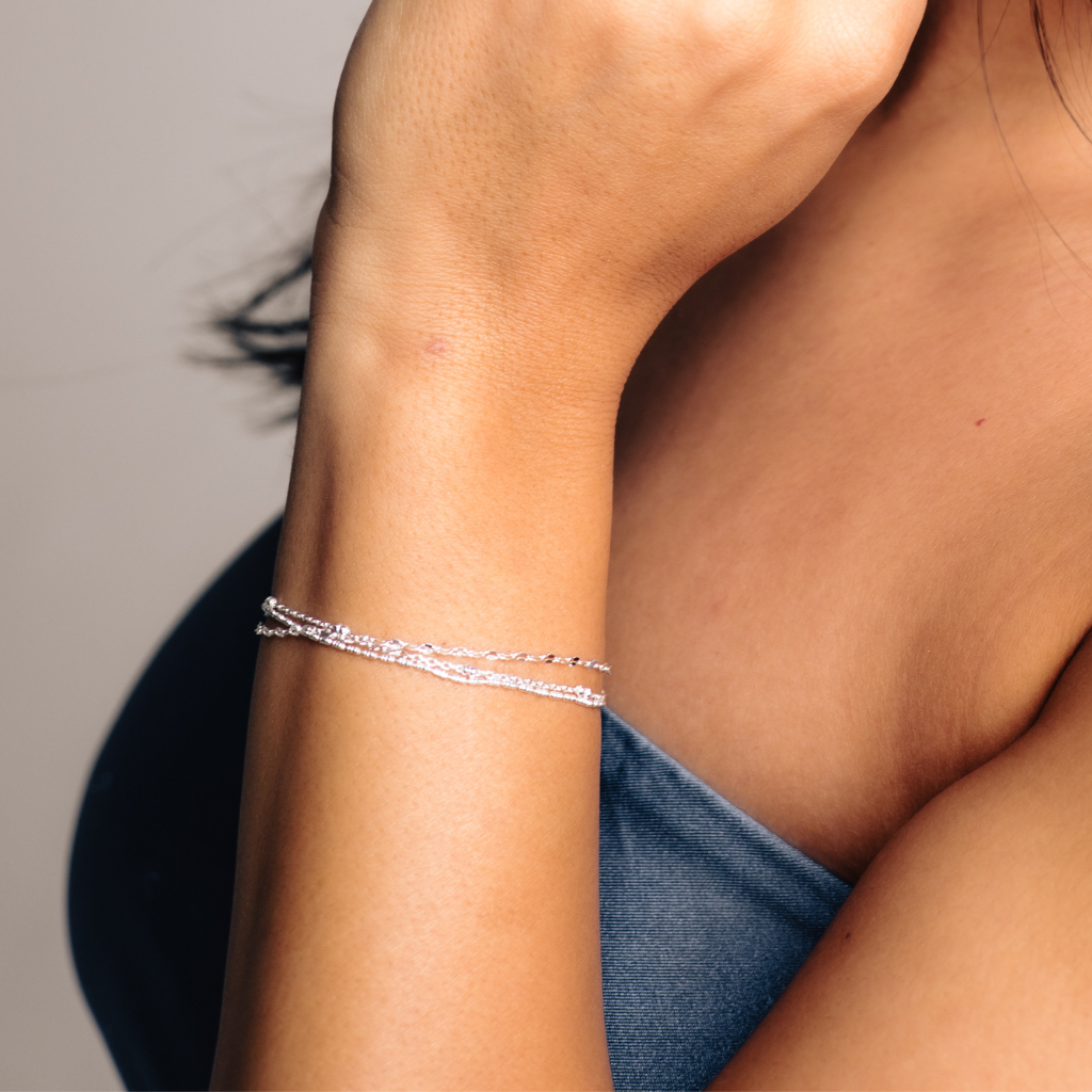Pulseira Feminina em Prata - 3 Elos