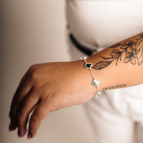 Pulseira Feminina em Prata - 5 Trevos Malaquita