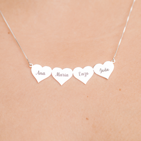 Colar Feminino em Prata - 4 Corações Personalizado