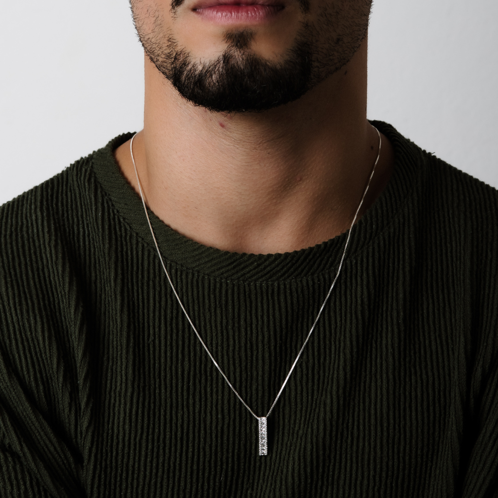 Colar em Prata 925 - Veneziana com Placa Cravejada