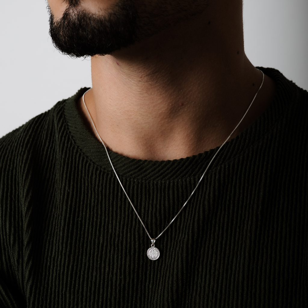 Colar em Prata 925 - Veneziana com São Bento Cravejado