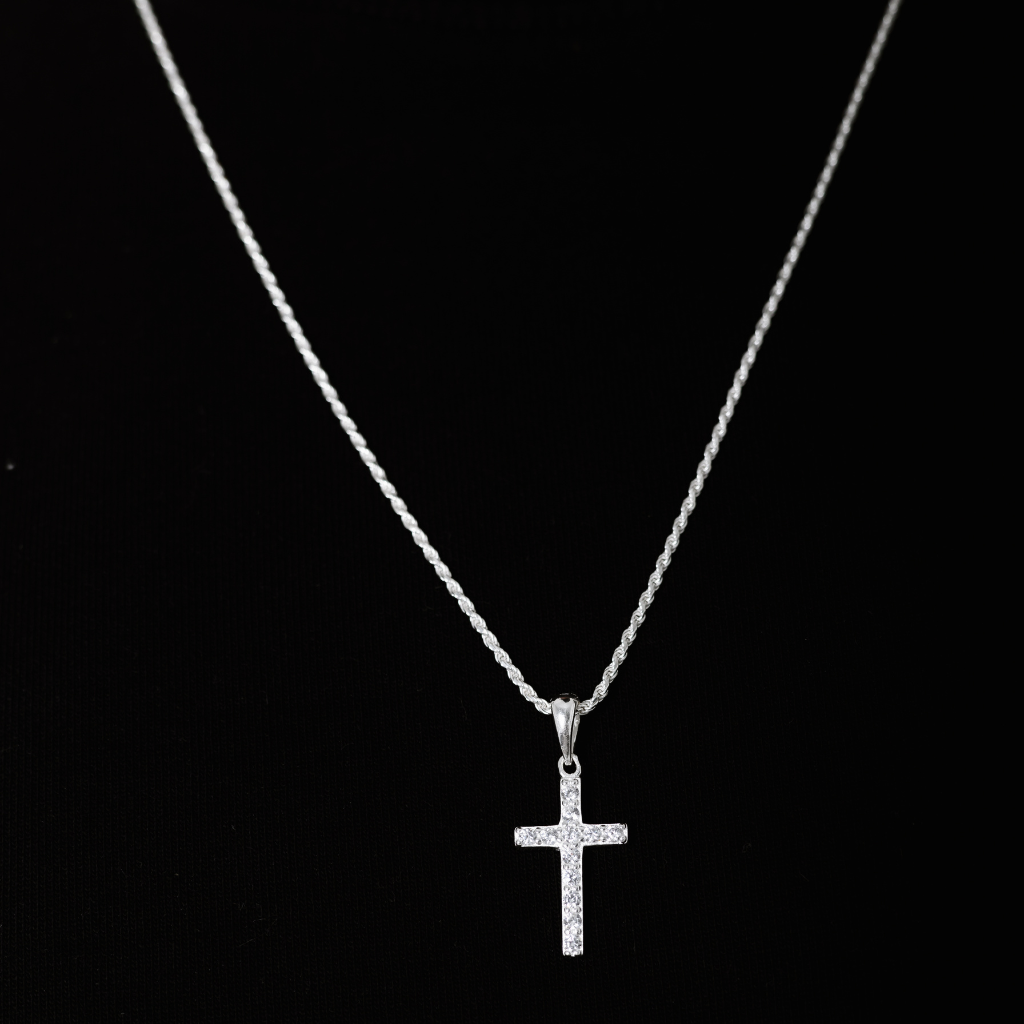 Colar em Prata 925 - Cordão Baiano com Cruz Cravejada G