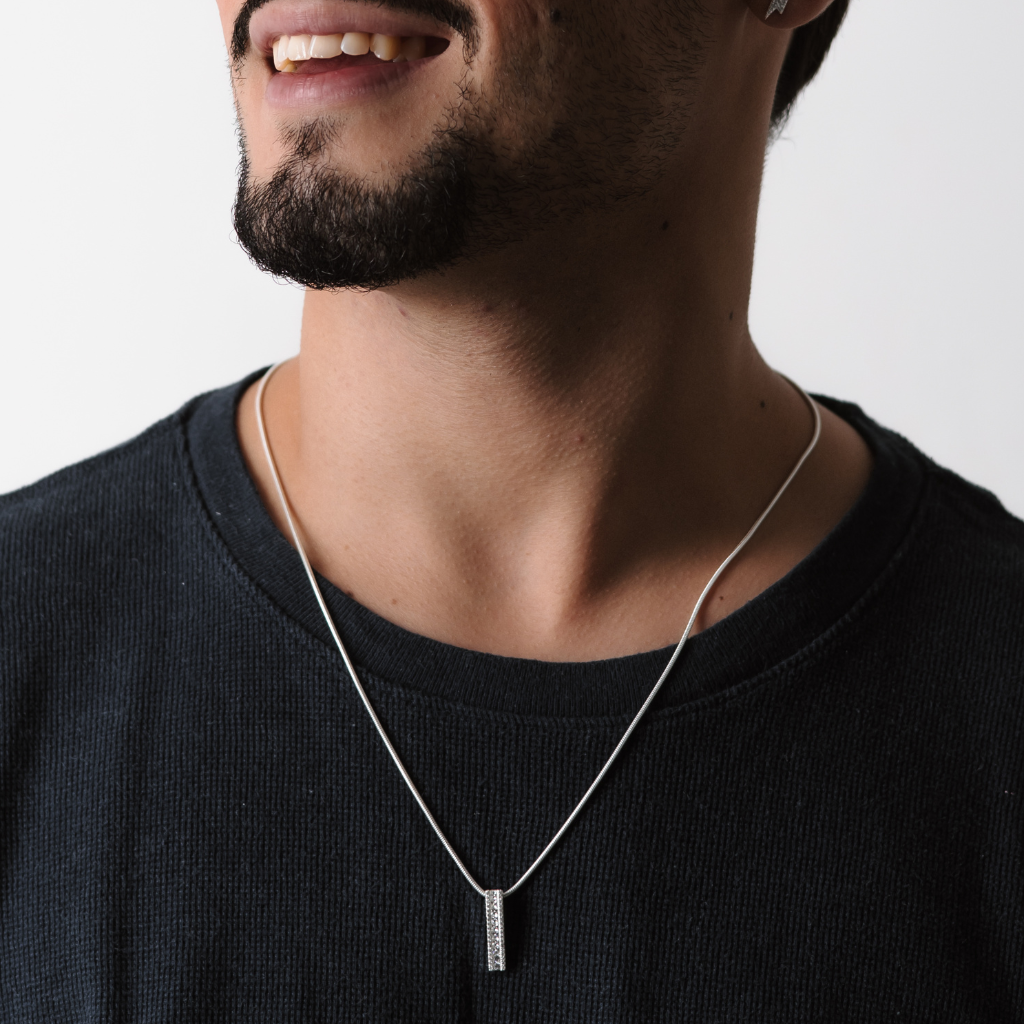 Colar em Prata 925 - Rabo de Rato com Placa Cravejada