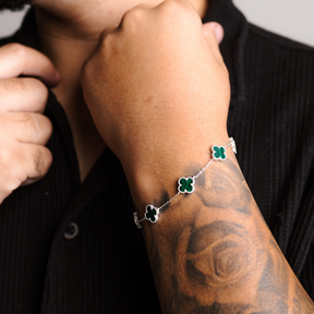 Pulseira em Prata 925 - 5 Trevos Malaquita