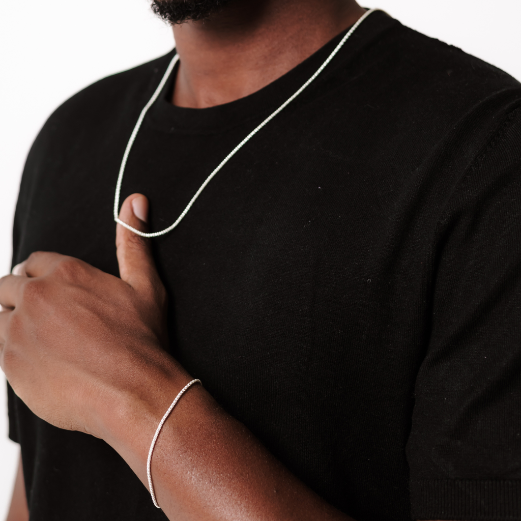 Conjunto corrente e pulseira em prata 925 - Pipoca 2mm