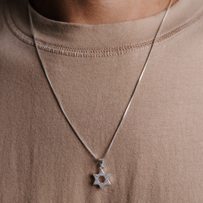 Colar em Prata 925 - Veneziana com Estrela de Davi Cravejada