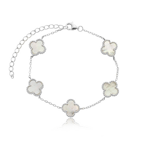 Pulseira em Prata 925 - 5 Trevos Madrepérola