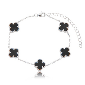 Pulseira em Prata 925 - 5 Trevos Ônix