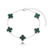 Pulseira em Prata 925 - 5 Trevos Malaquita