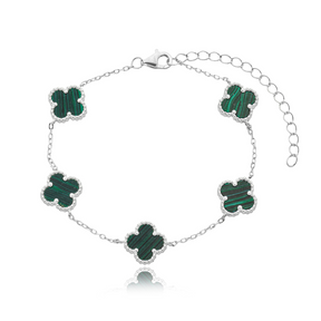 Pulseira em Prata 925 - 5 Trevos Malaquita