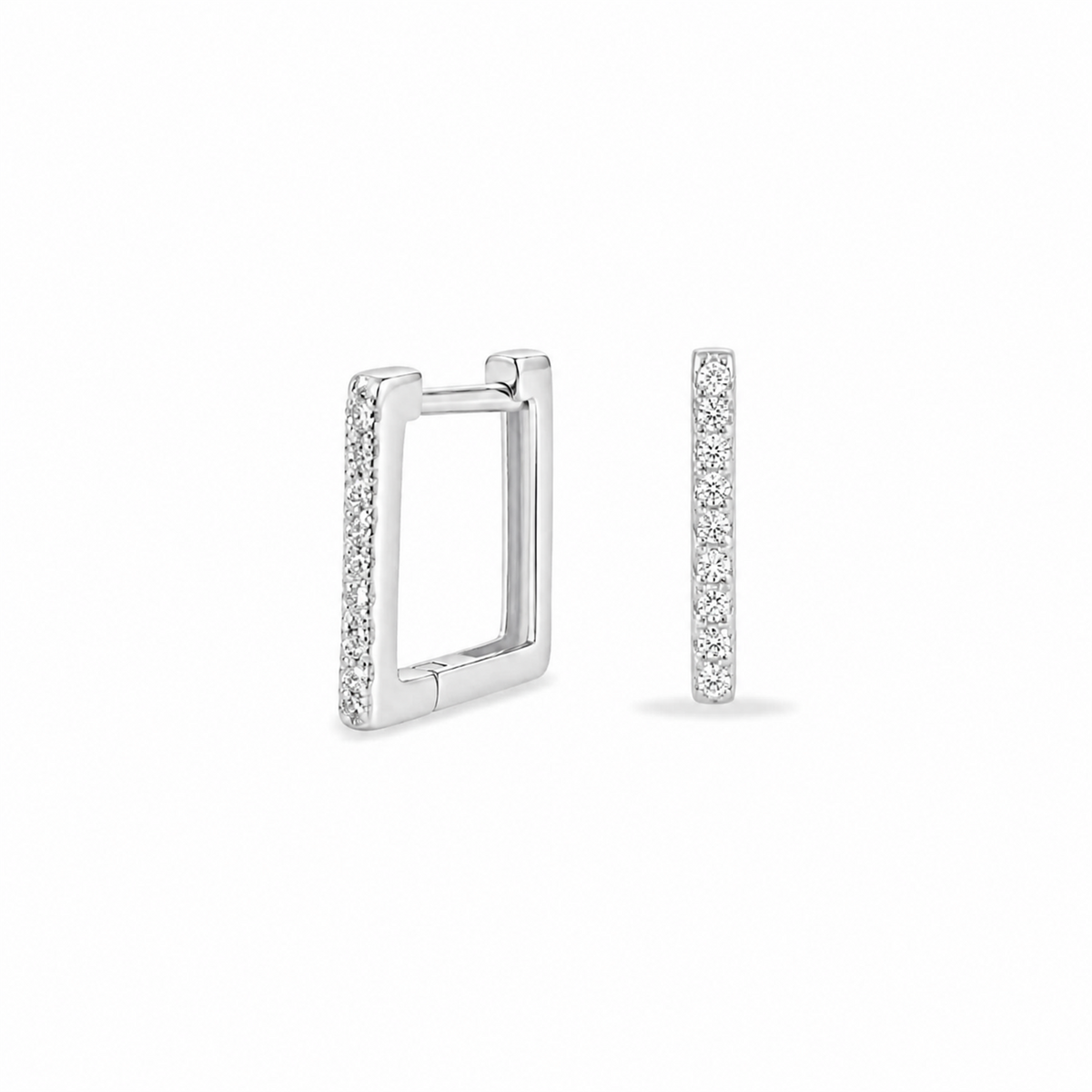 Brinco em Prata 925 - Argola Quadrada Cravejada