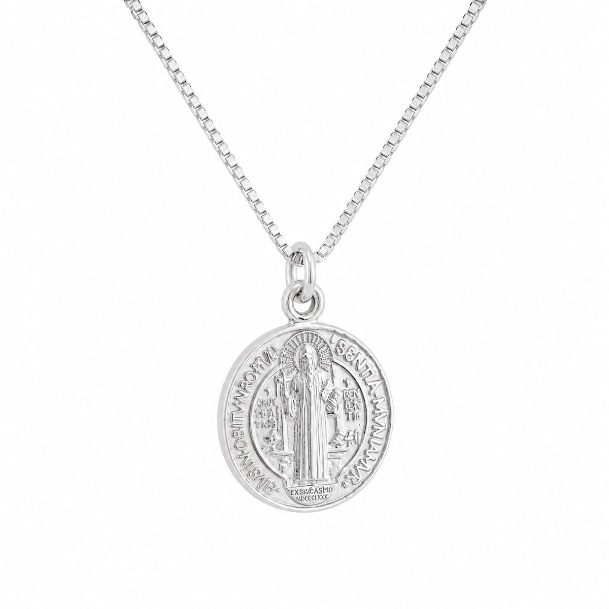 Colar Veneziana com Medalha de São Bento em Prata 925 com acabamento polido.