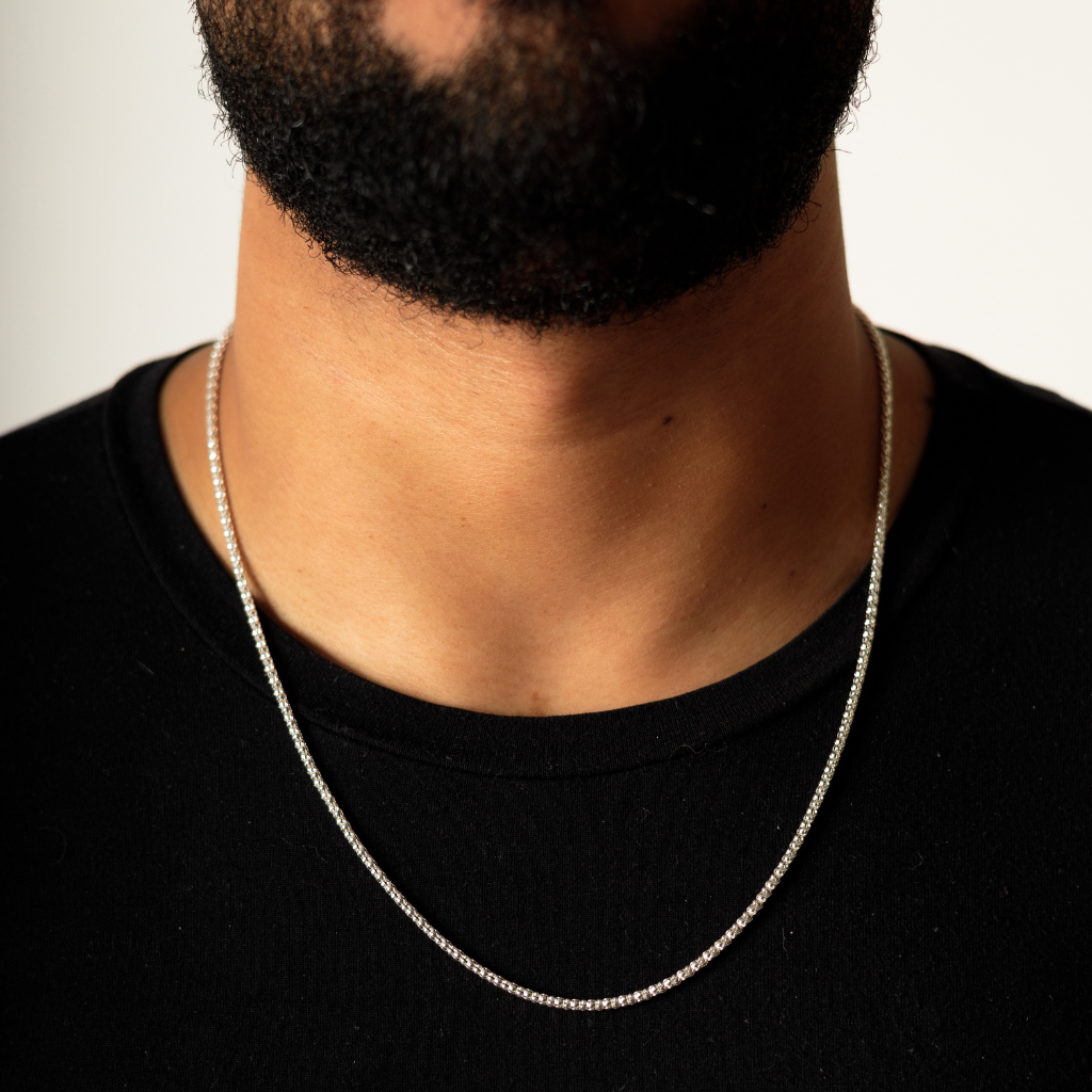 Corrente Pipoca em Prata 925 utilizada com pingente masculino.
