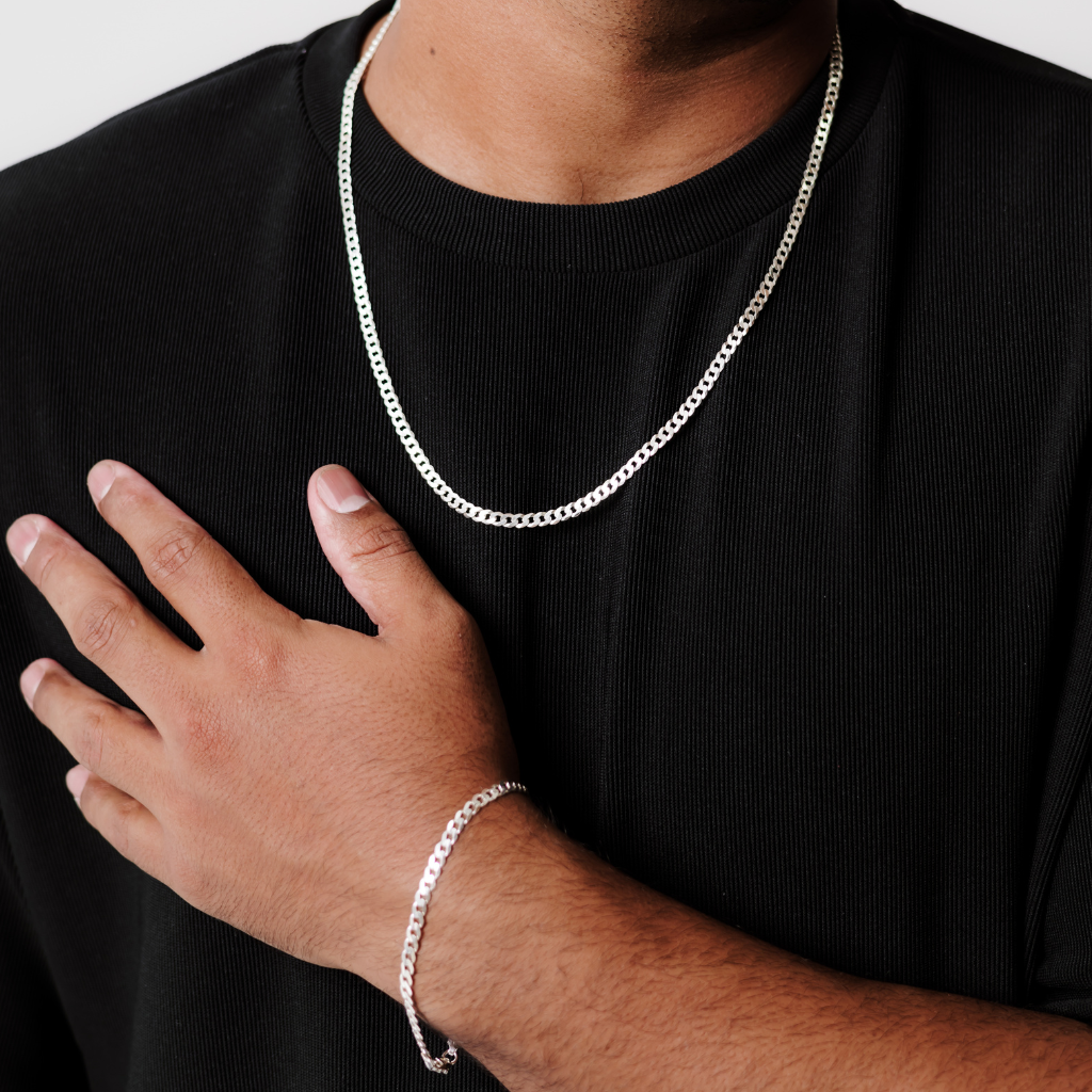 Conjunto corrente e pulseira em prata 925 - Grumet 4mm