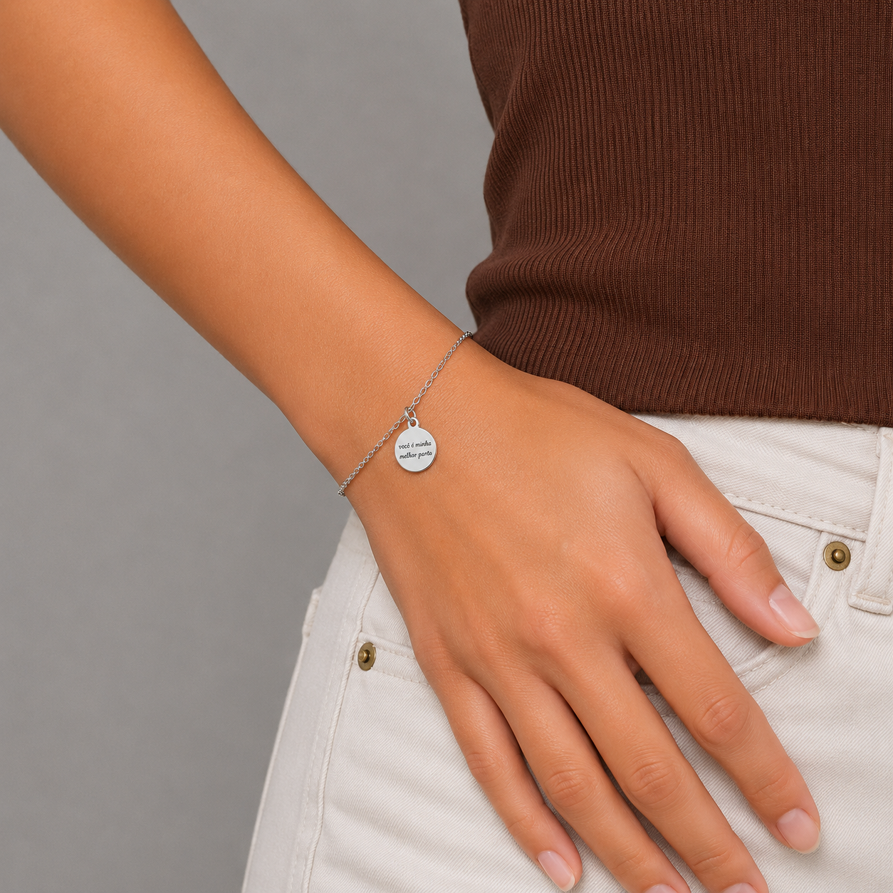 Pulseira Personalizada em Prata 925 - Medalha com Foto